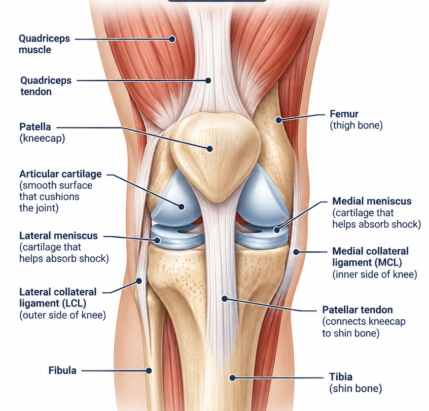 Annotated Knee Anatomy Infographic